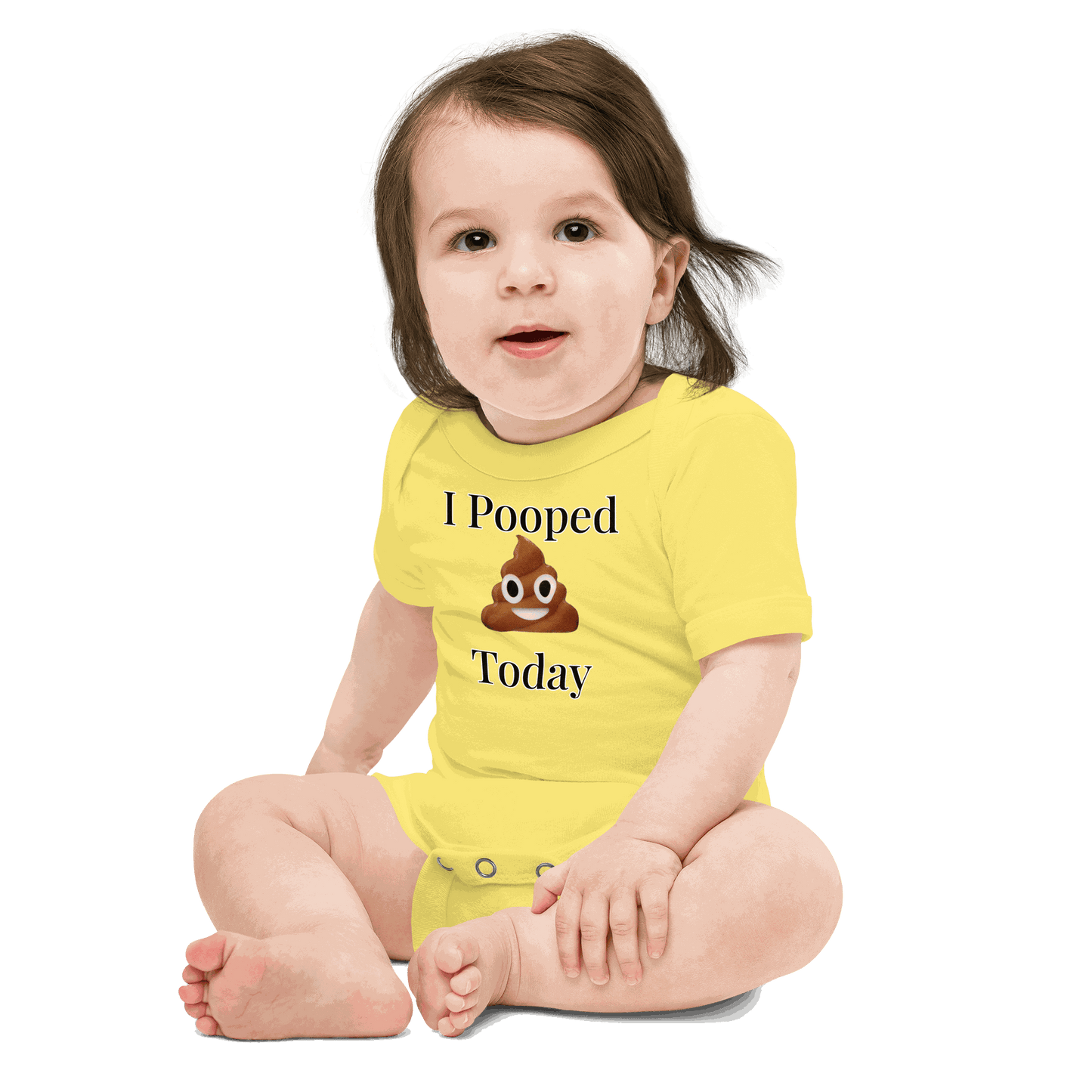 Front view of I Pooped Today Onesie with bold text design