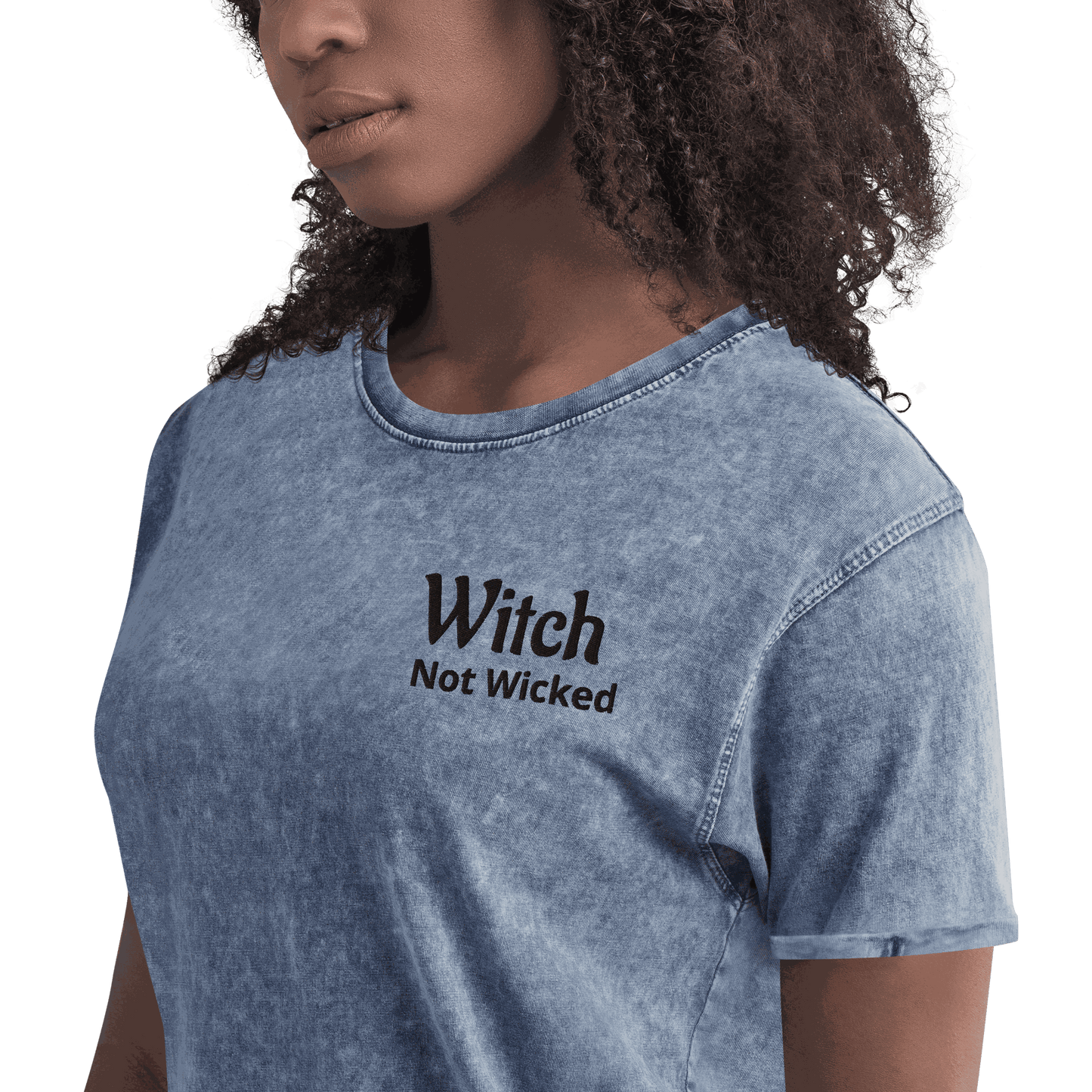 Witch Not Wicked Embroidered Shirt with stitched lettering