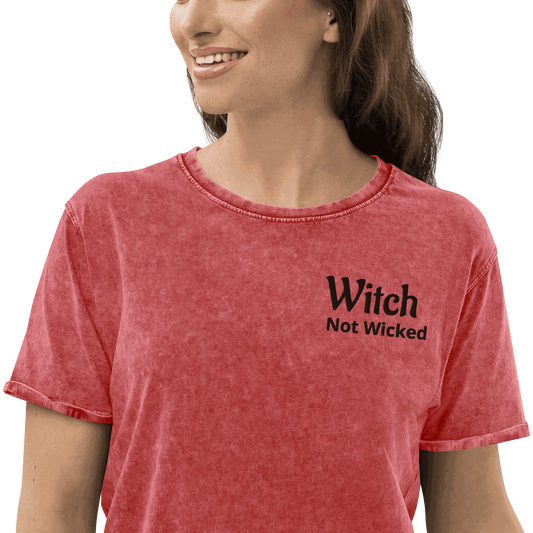 Witch Not Wicked Embroidered Shirt with stitched lettering