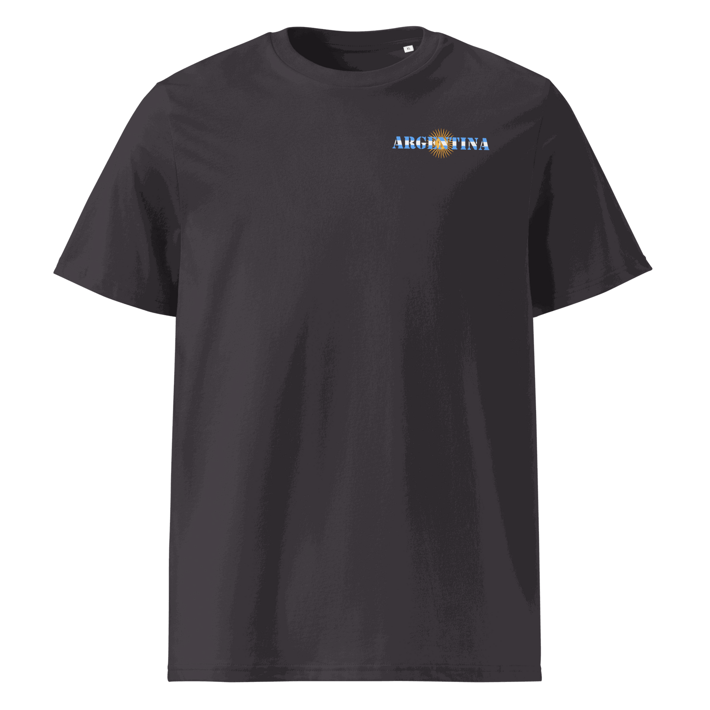 Argentina Futbol Shirt with "Argentina" text incorporating the national flag design on the chest, made from 100% organic cotton with a regular unisex fit.