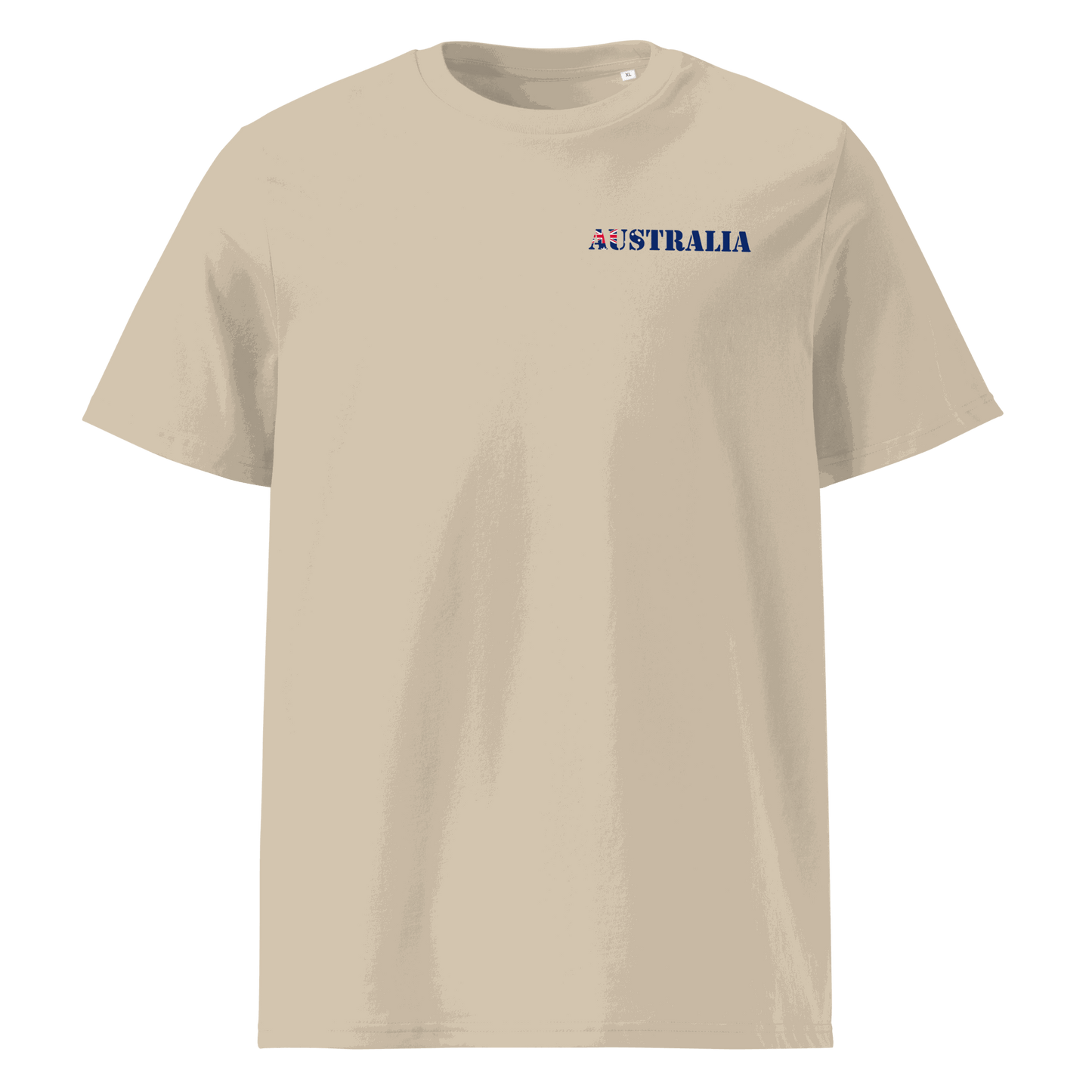 Australia Soccer shirt with "Australia" text cut from the national flag, made of organic cotton