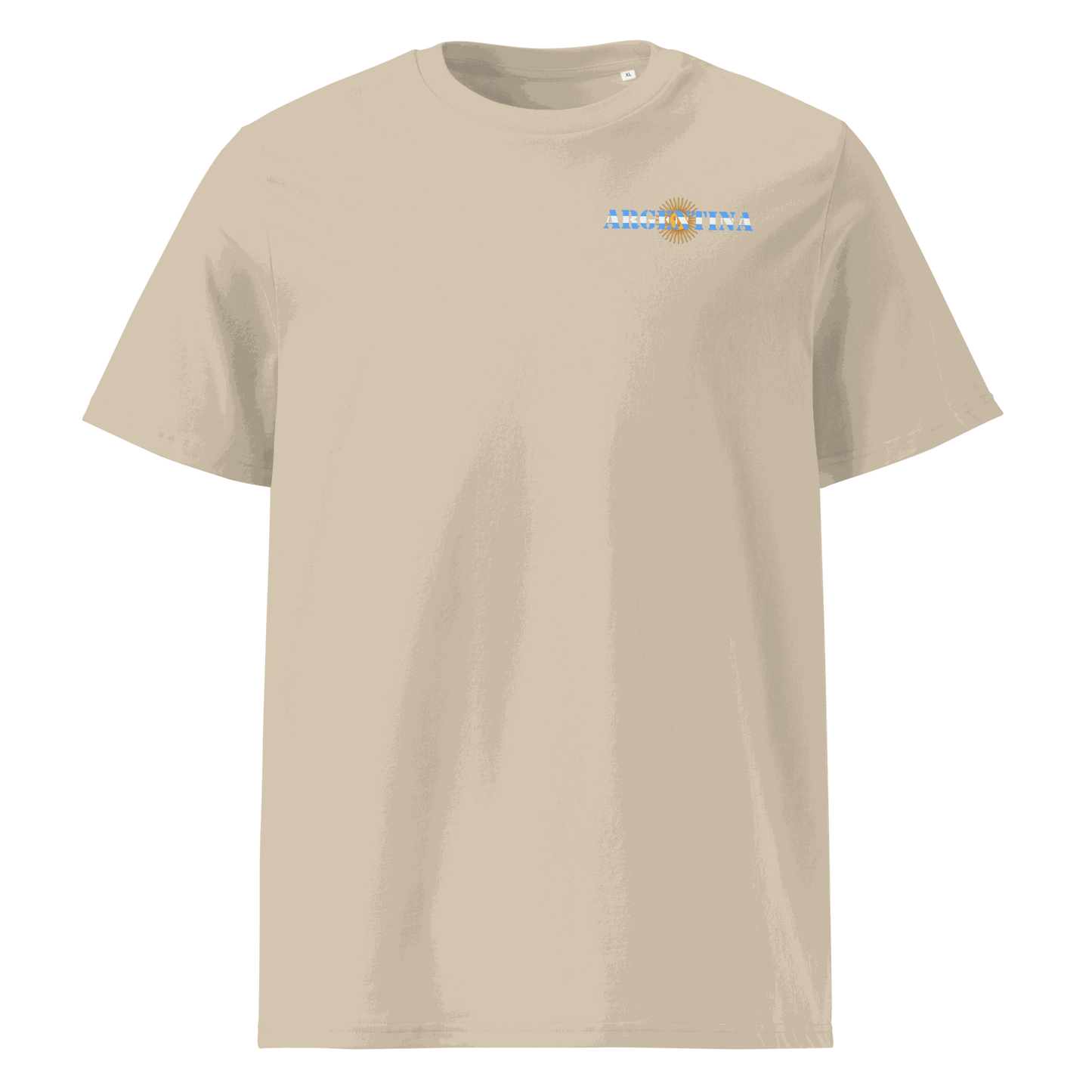 Argentina Futbol Shirt with "Argentina" text incorporating the national flag design on the chest, made from 100% organic cotton with a regular unisex fit.