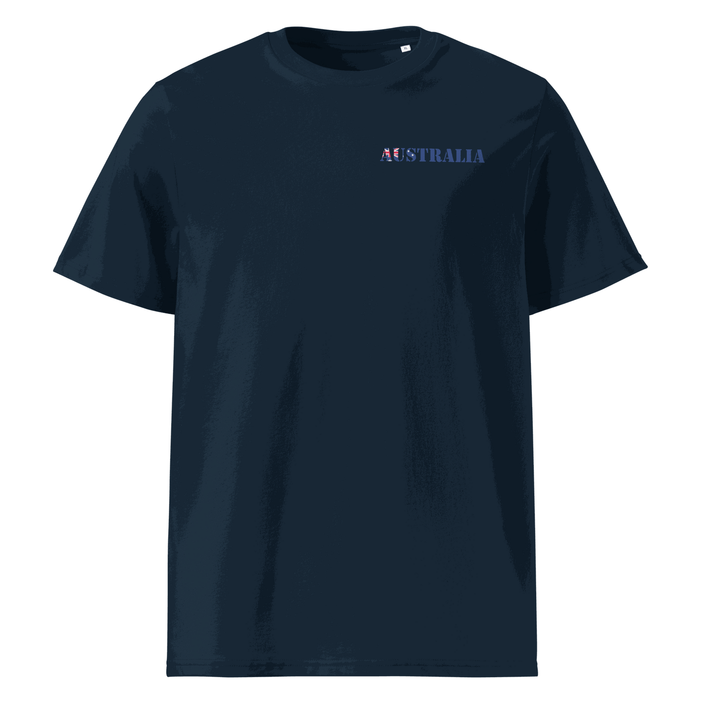 Australia Soccer shirt with "Australia" text cut from the national flag, made of organic cotton