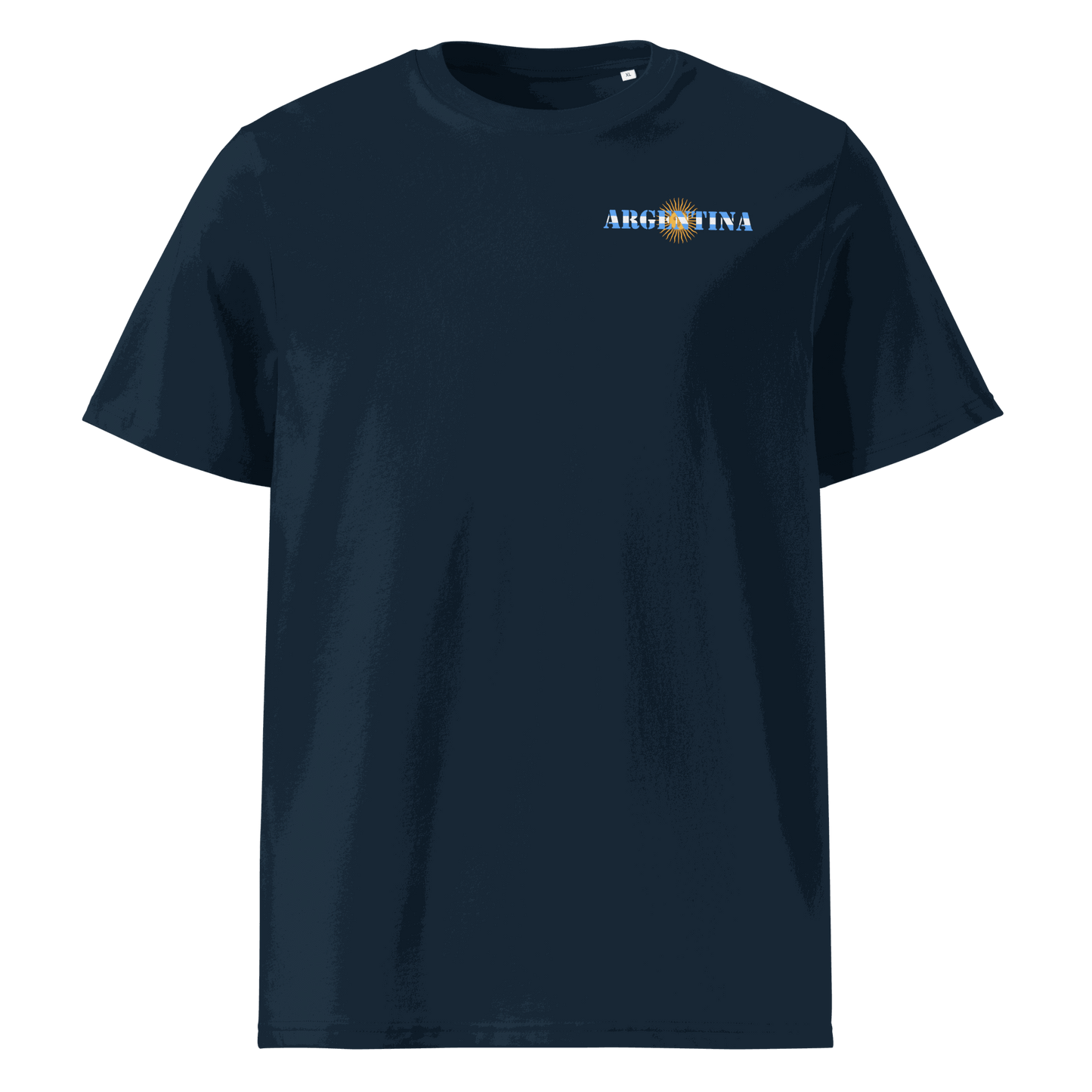 Argentina Futbol Shirt with "Argentina" text incorporating the national flag design on the chest, made from 100% organic cotton with a regular unisex fit.