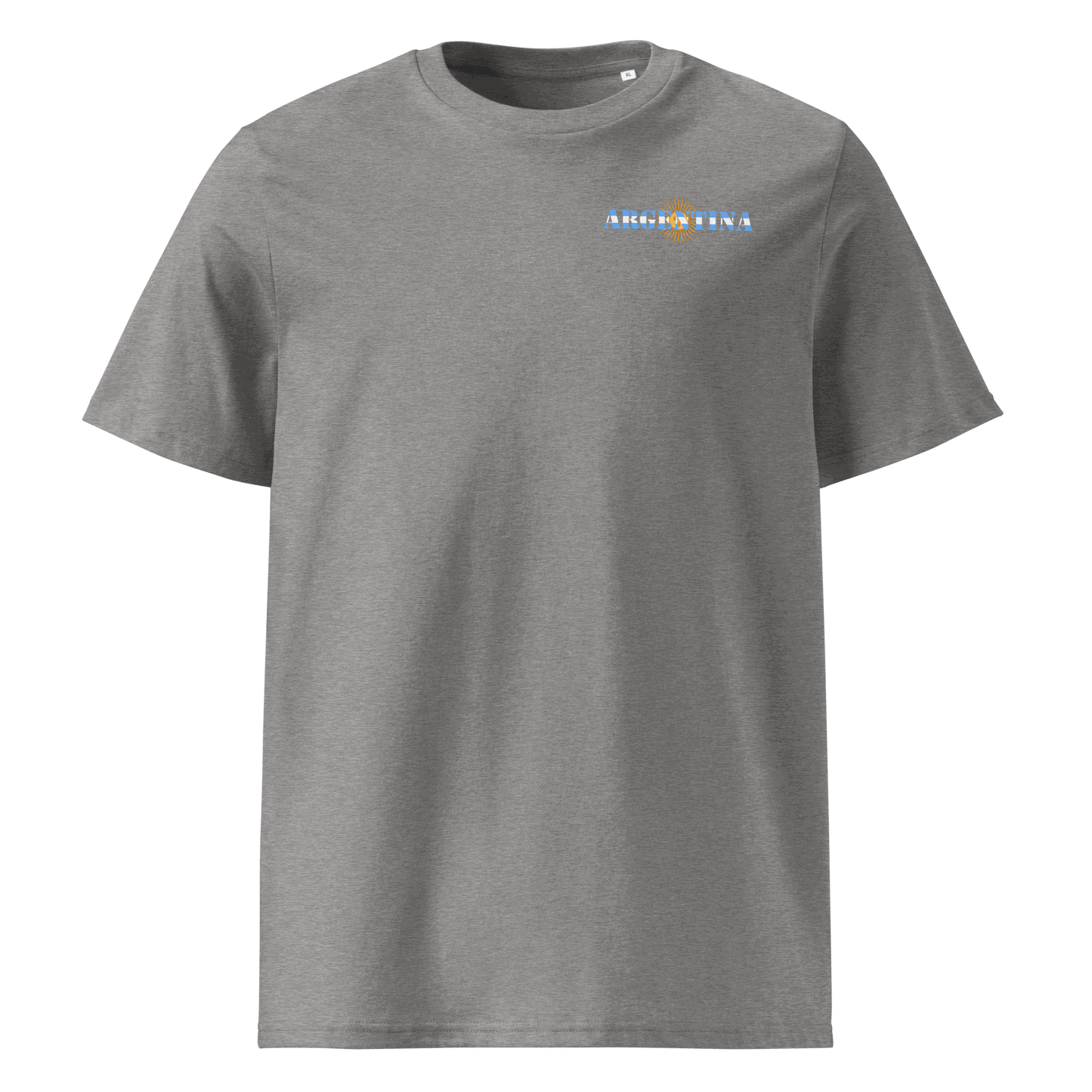 Argentina Futbol Shirt with "Argentina" text incorporating the national flag design on the chest, made from 100% organic cotton with a regular unisex fit.