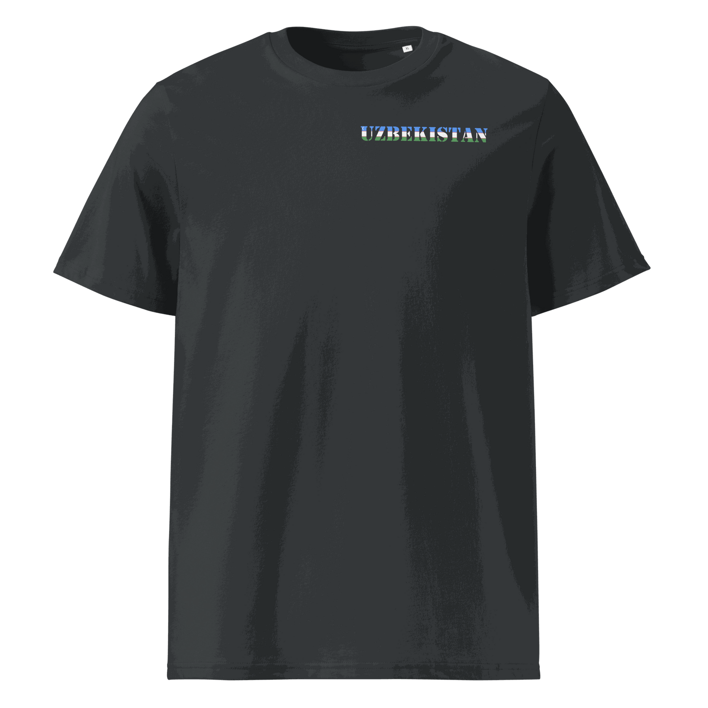 Black Uzbekistan soccer shirt with "Uzbekistan" text featuring national flag design on chest