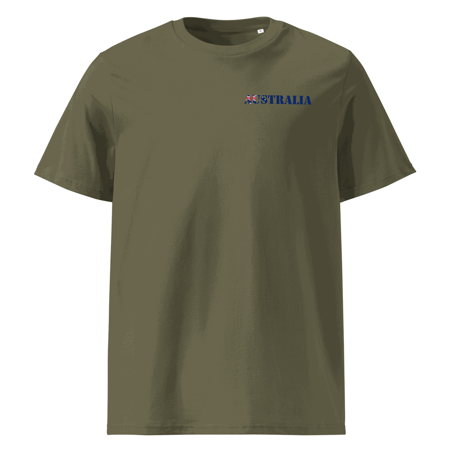 Australia Soccer shirt with "Australia" text cut from the national flag, made of organic cotton
