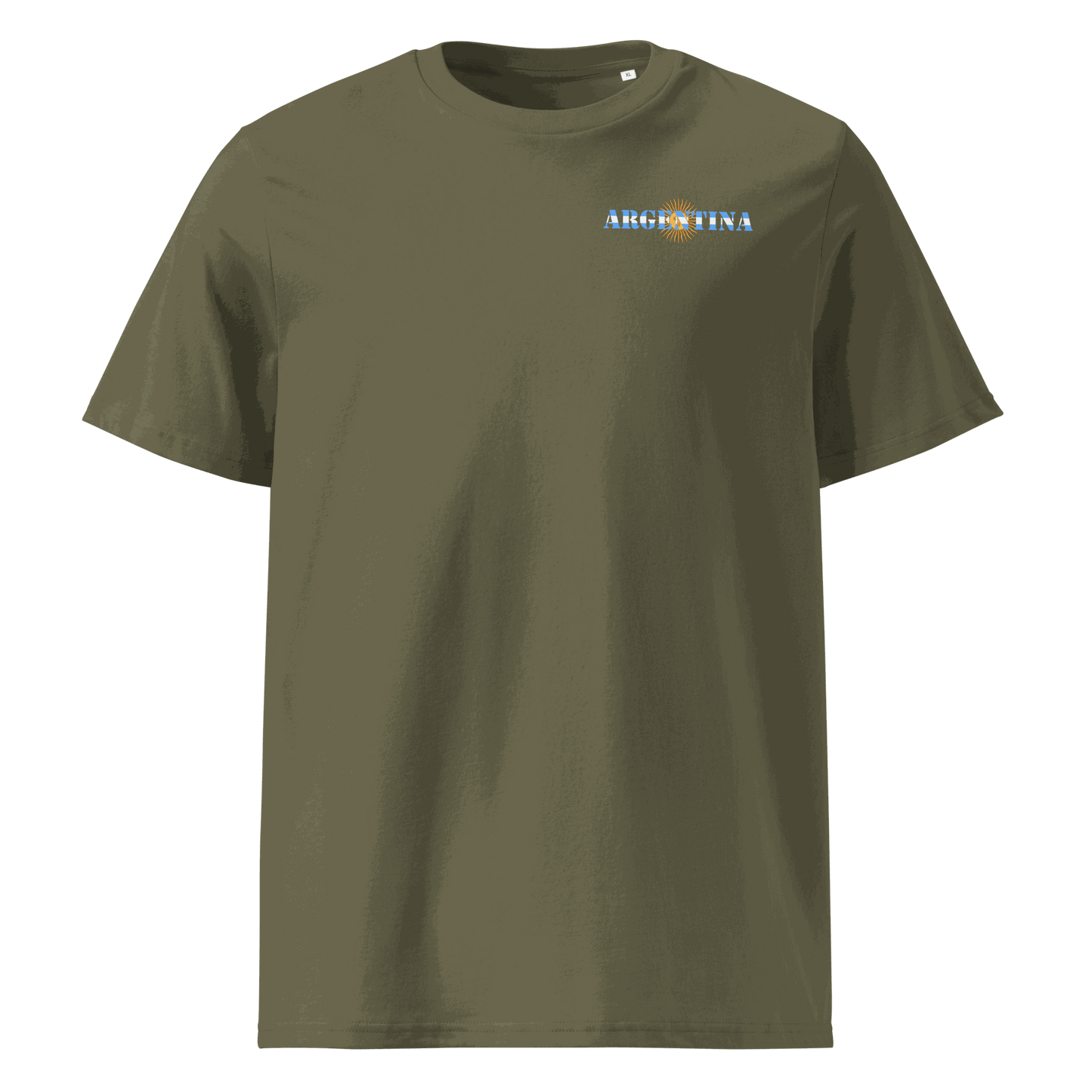 Argentina Futbol Shirt with "Argentina" text incorporating the national flag design on the chest, made from 100% organic cotton with a regular unisex fit.