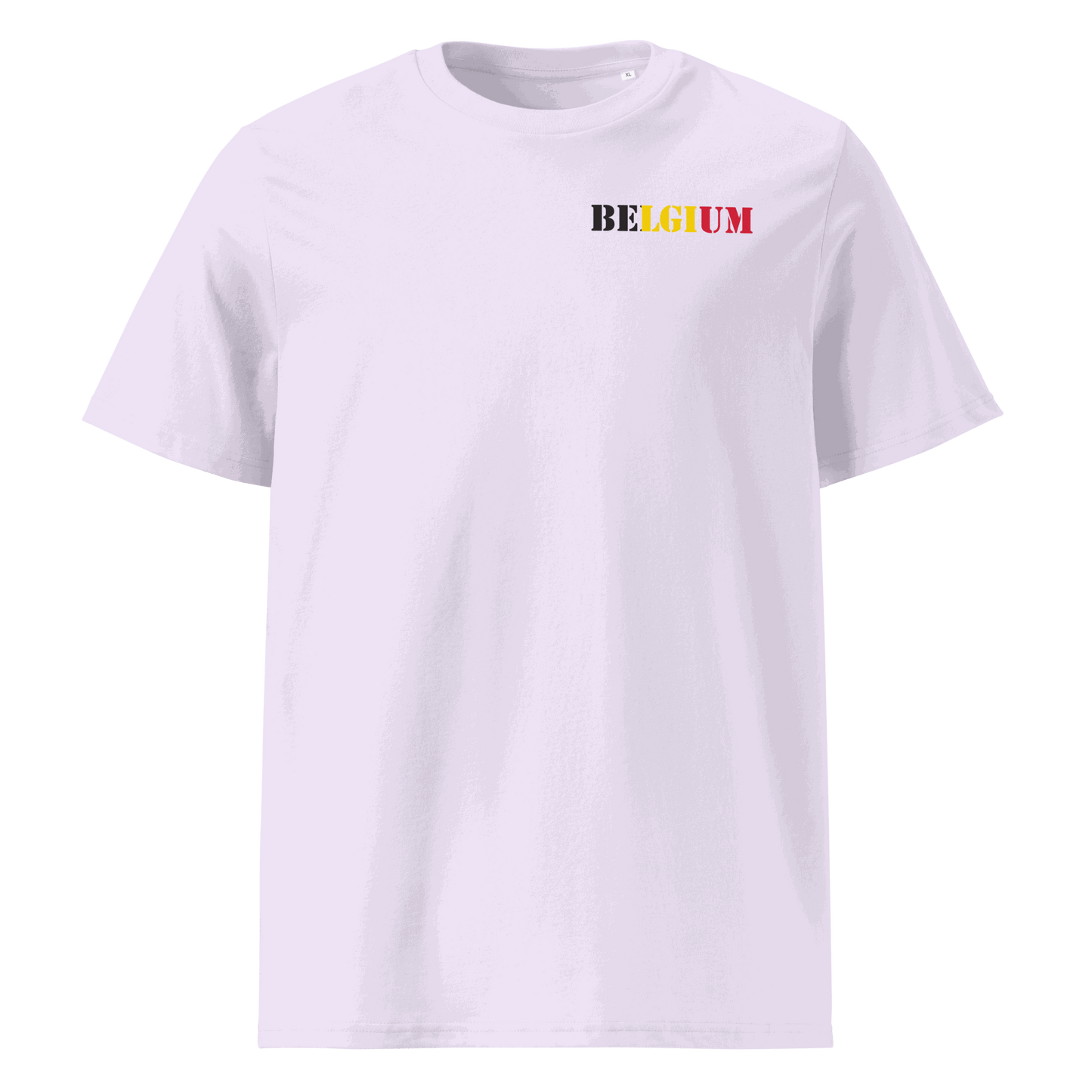 Belgium football shirt with "Belgium" text designed from national flag colors on chest.