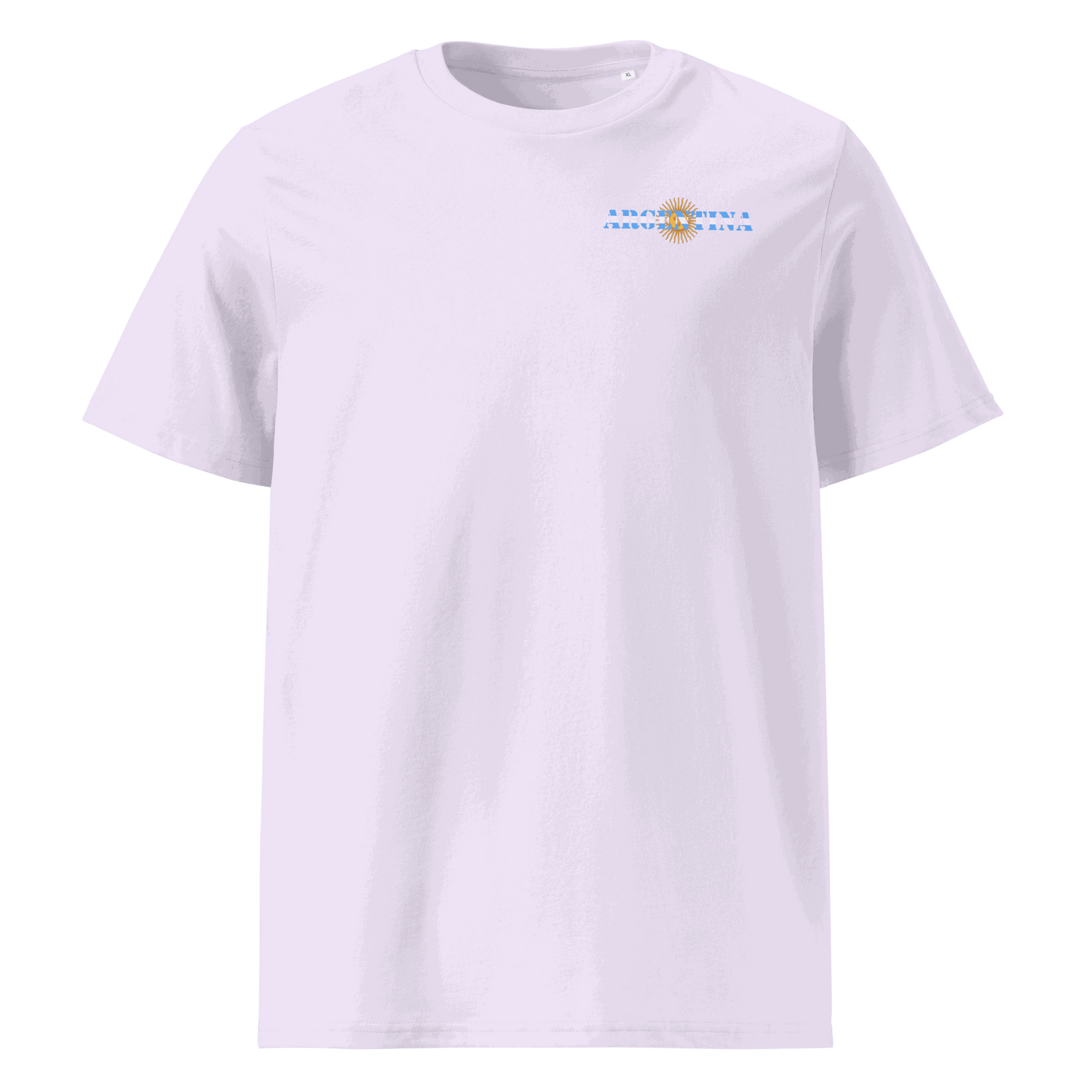Argentina Futbol Shirt with "Argentina" text incorporating the national flag design on the chest, made from 100% organic cotton with a regular unisex fit.