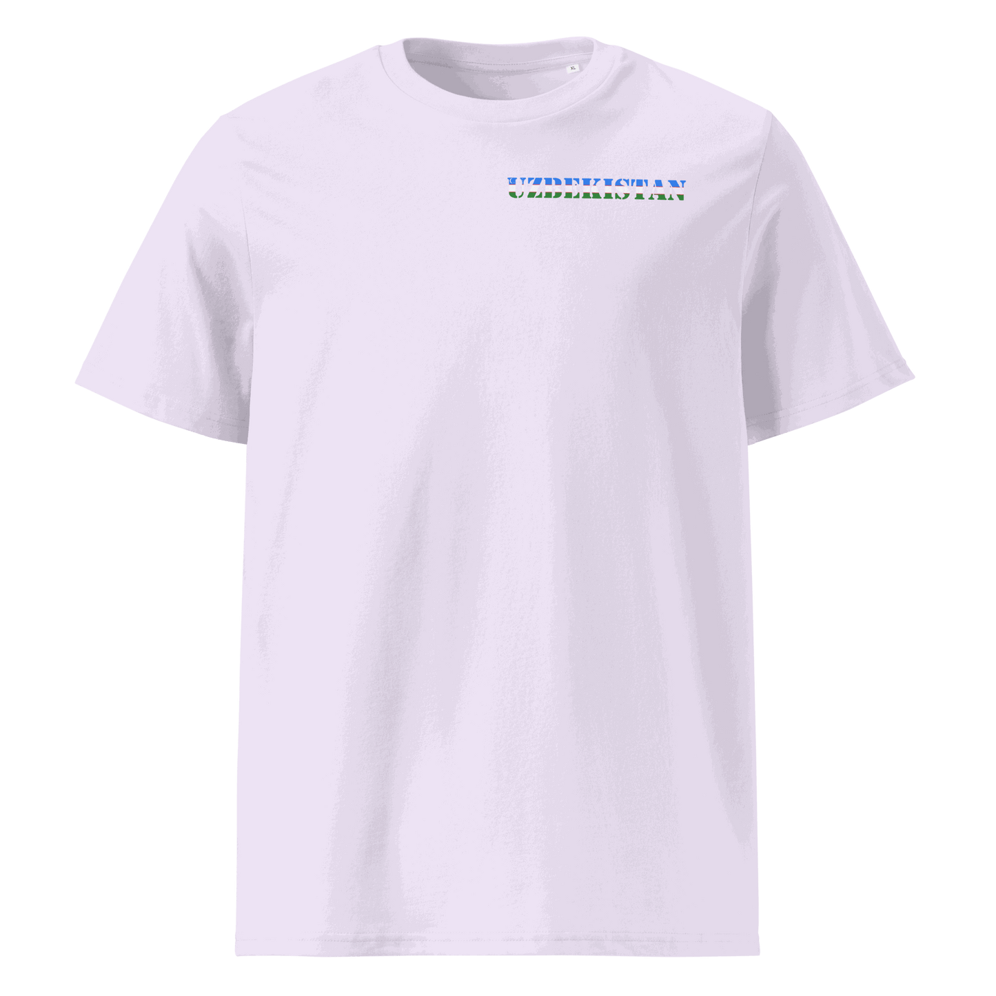 White Uzbekistan soccer shirt with "Uzbekistan" text cut from the national flag design on the chest