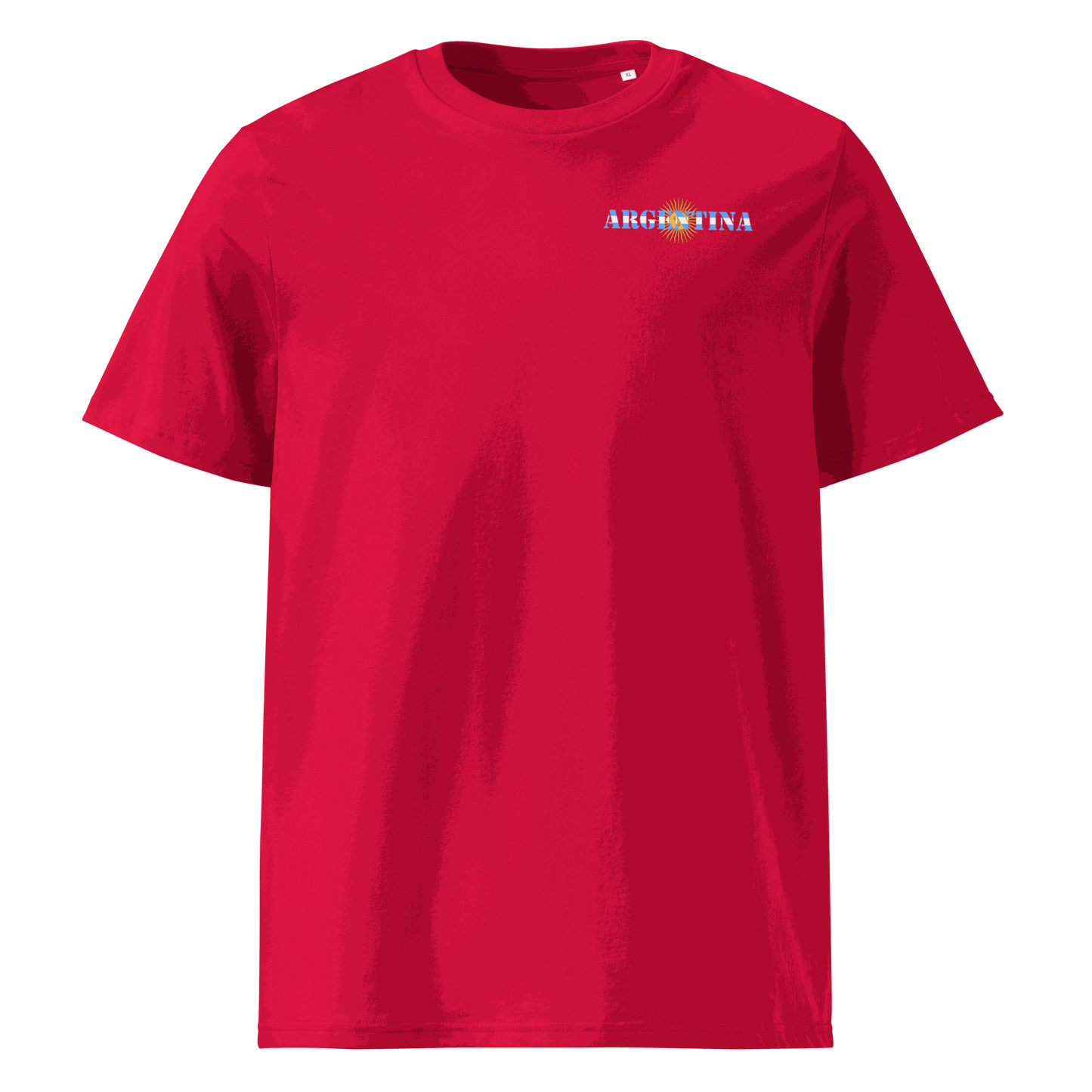 Argentina Futbol Shirt with "Argentina" text incorporating the national flag design on the chest, made from 100% organic cotton with a regular unisex fit.