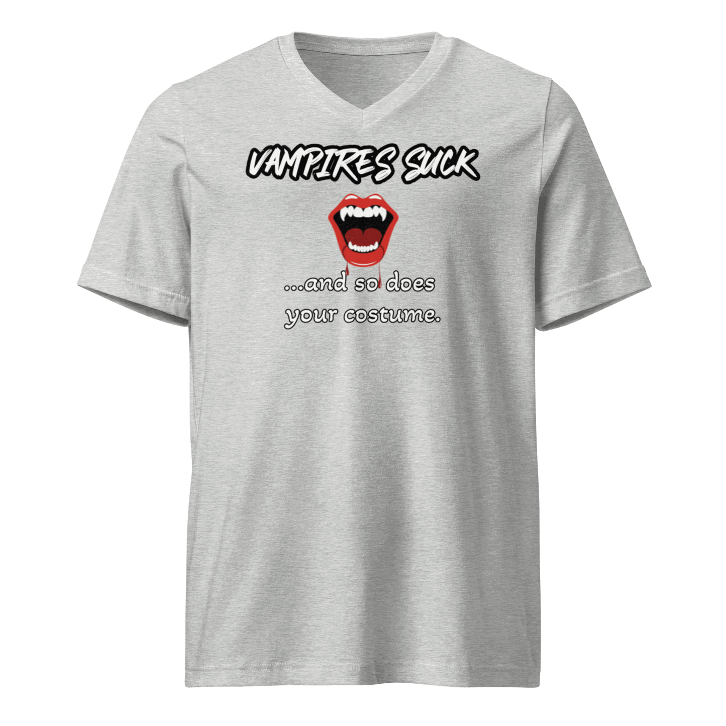 Front view of Vampires Suck Shirt with bold fang graphic design