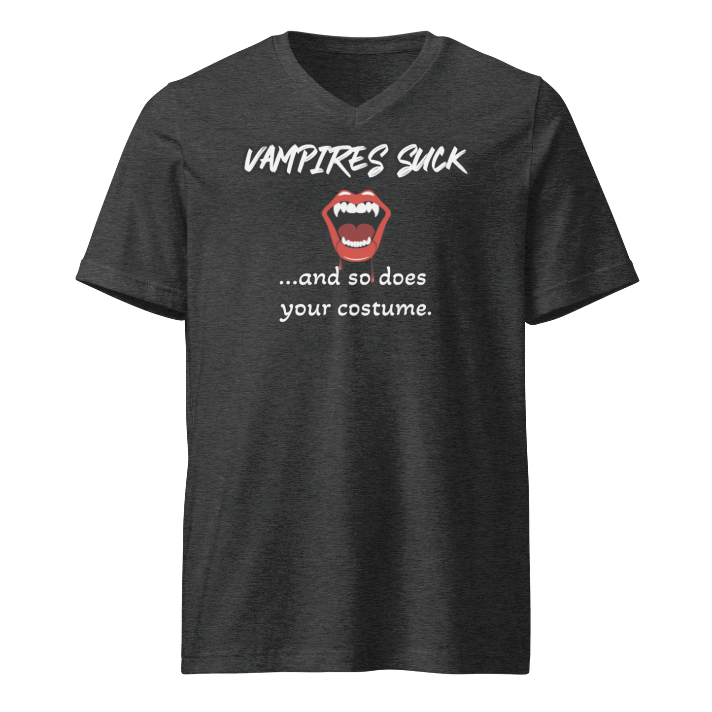 Front view of Vampires Suck Shirt with bold fang graphic design