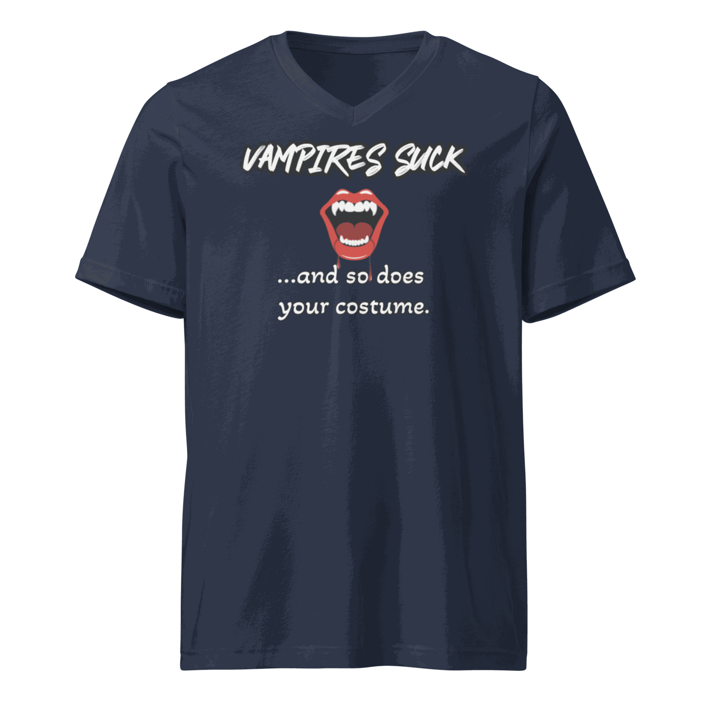 Front view of Vampires Suck Shirt with bold fang graphic design