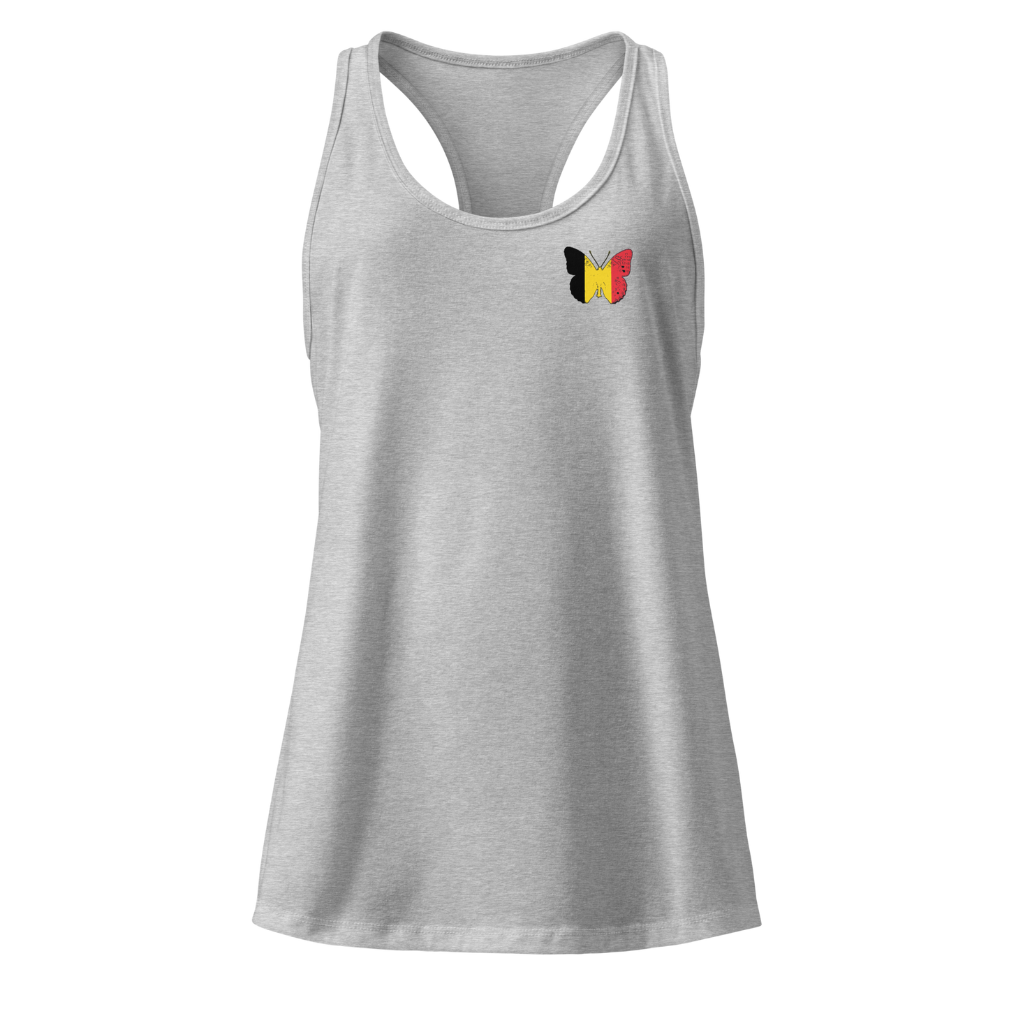 Belgian Flag Butterfly Tank Top with butterfly in black, yellow, and red