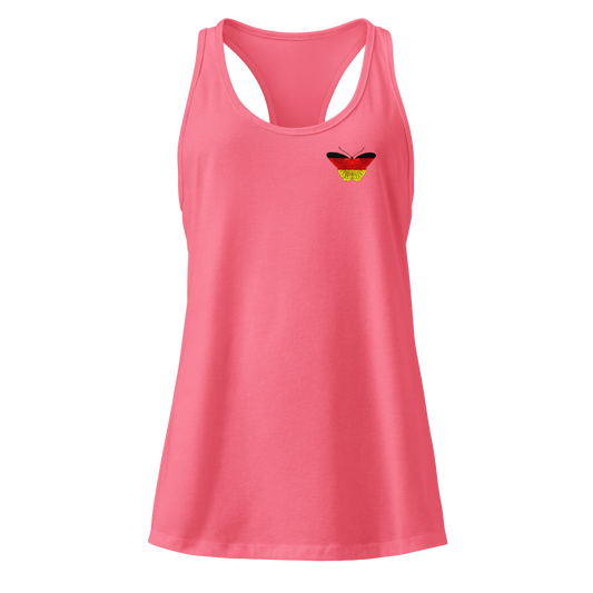 German Flag Butterfly Tank Top with butterfly in black, red, and gold