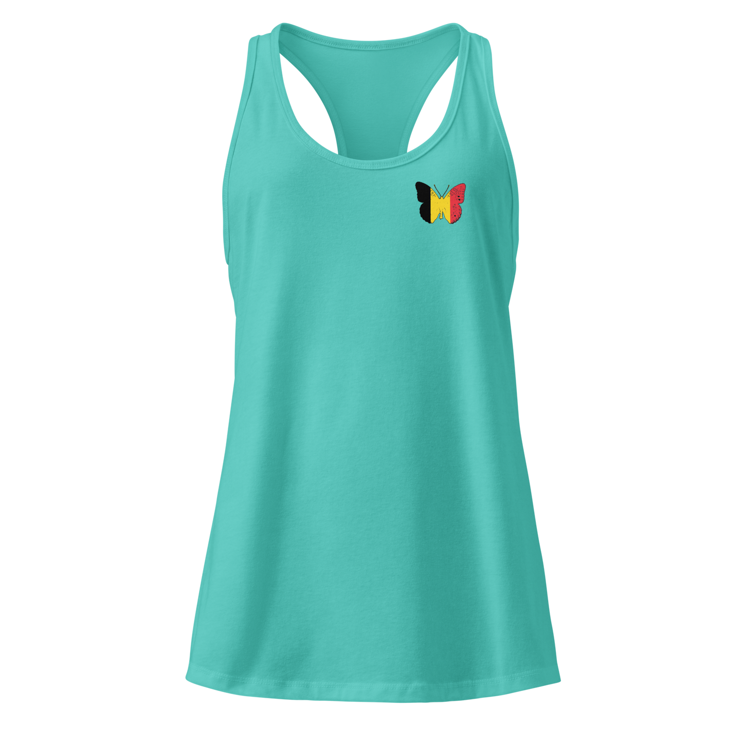 Belgian Flag Butterfly Tank Top with butterfly in black, yellow, and red