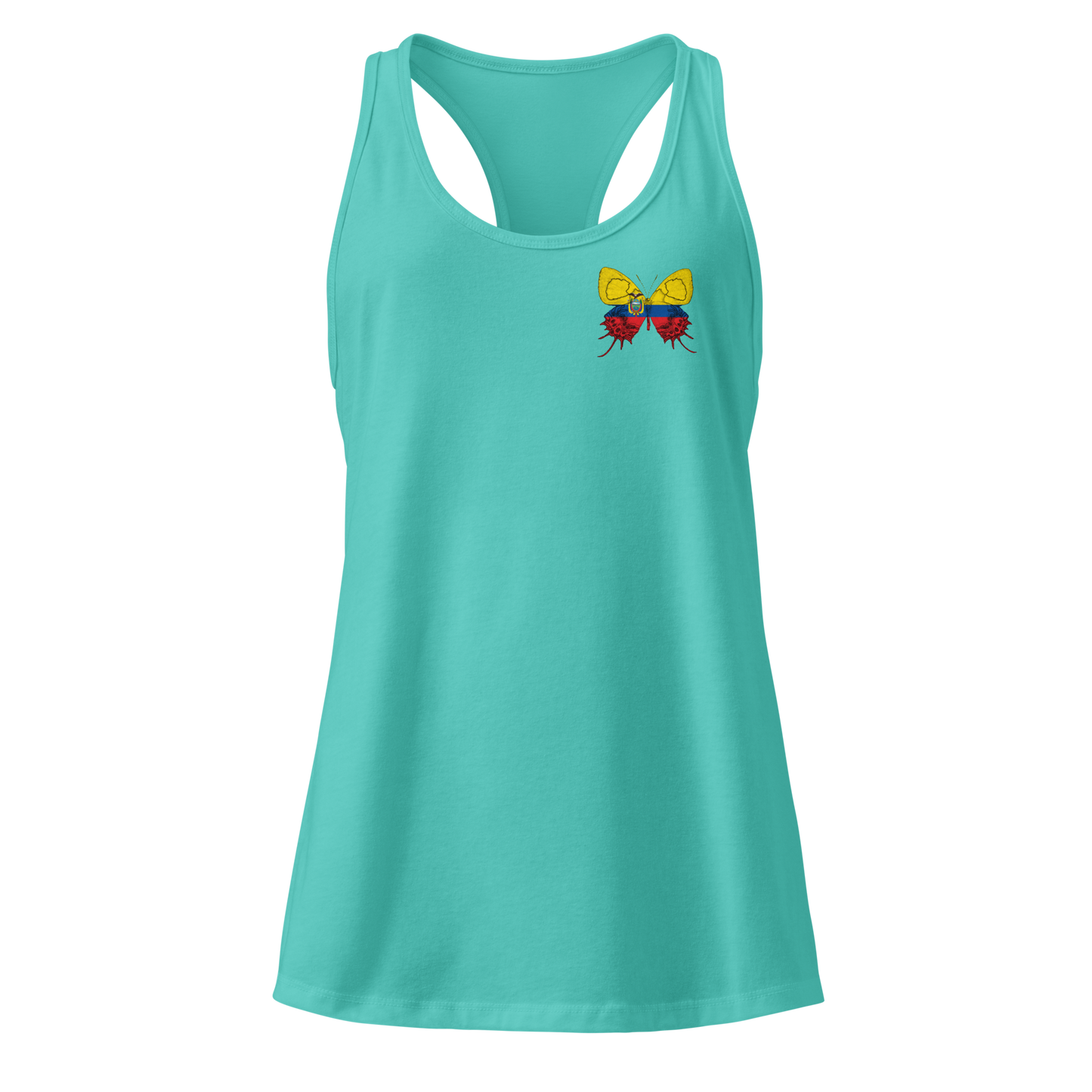 Ecuadorian Flag Butterfly Tank Top with butterfly in Ecuador flag colours