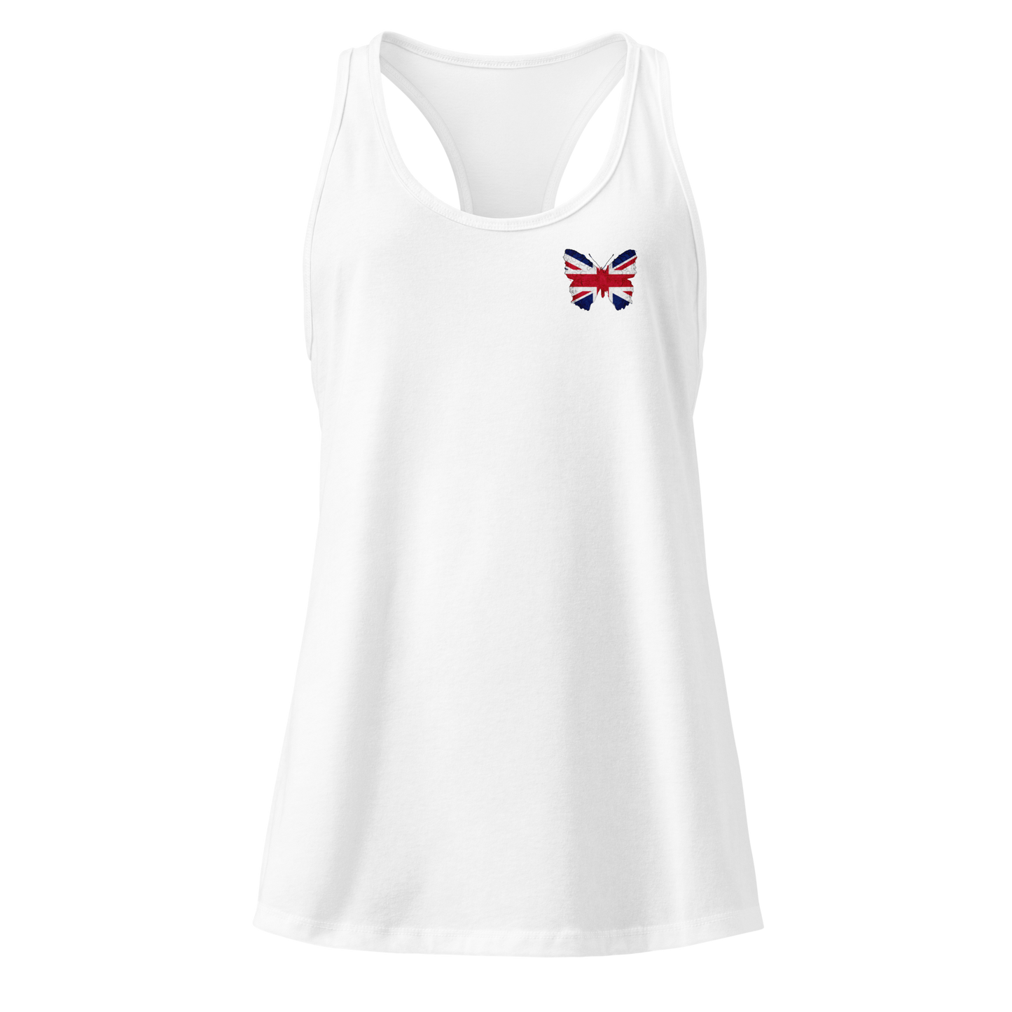 British Flag Butterfly Tank Top with butterfly in Union Jack design