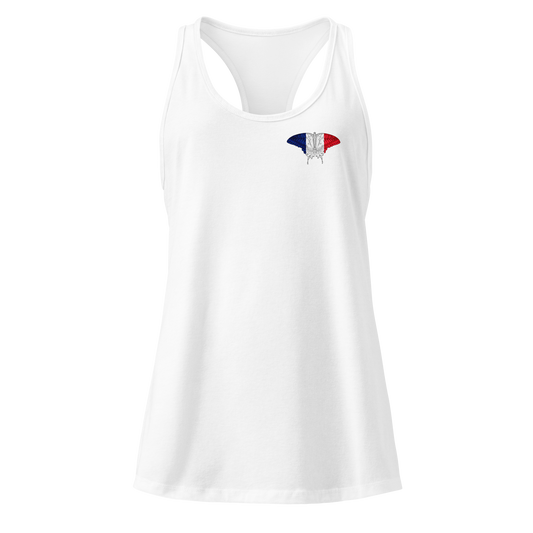 French Flag Butterfly Tank Top with butterfly in blue, white, and red