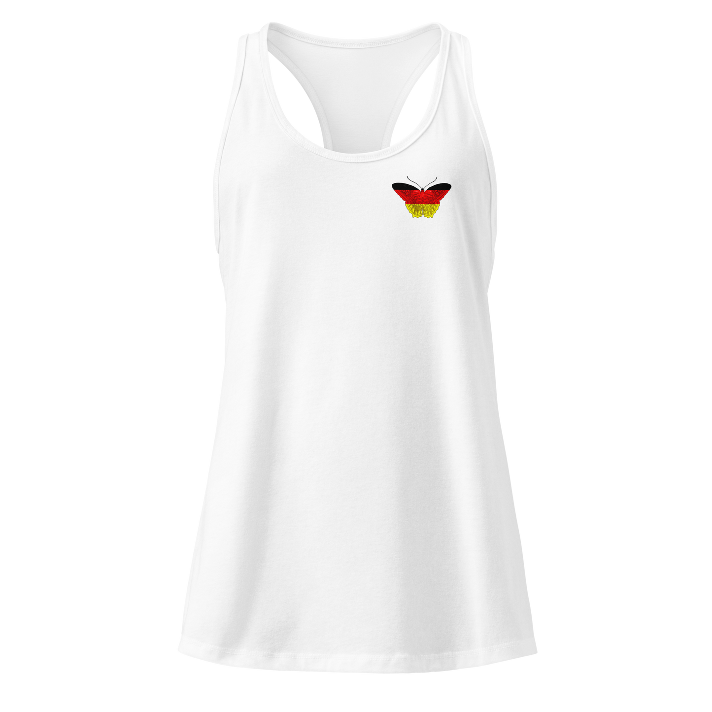 German Flag Butterfly Tank Top with butterfly in black, red, and gold