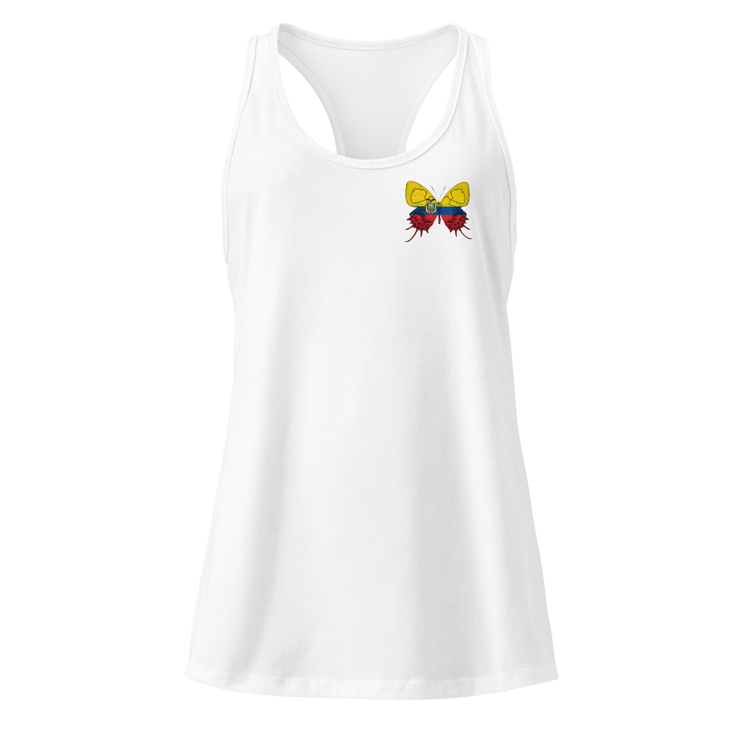 Ecuadorian Flag Butterfly Tank Top with butterfly in Ecuador flag colours