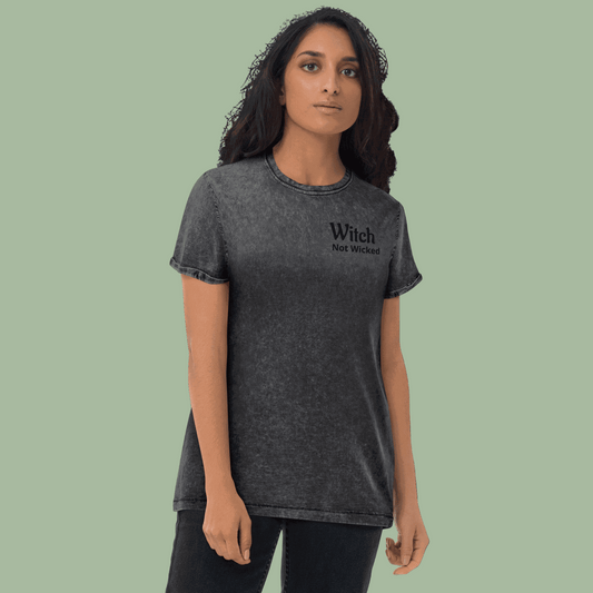 Witch Not Wicked Embroidered Shirt with stitched lettering