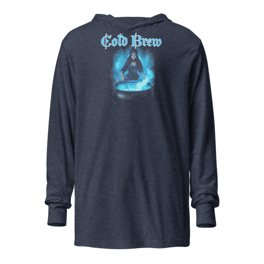 Front view of Cold Brew Hoodie with witch stirring icy cauldron design