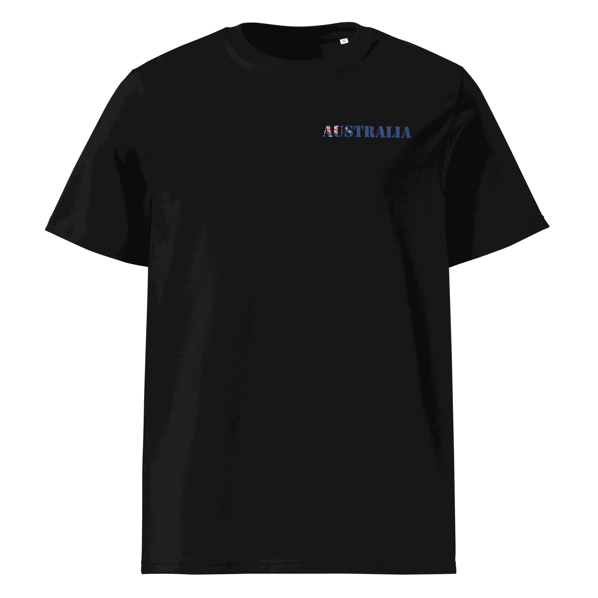 Australia Soccer shirt with "Australia" text cut from the national flag, made of organic cotton
