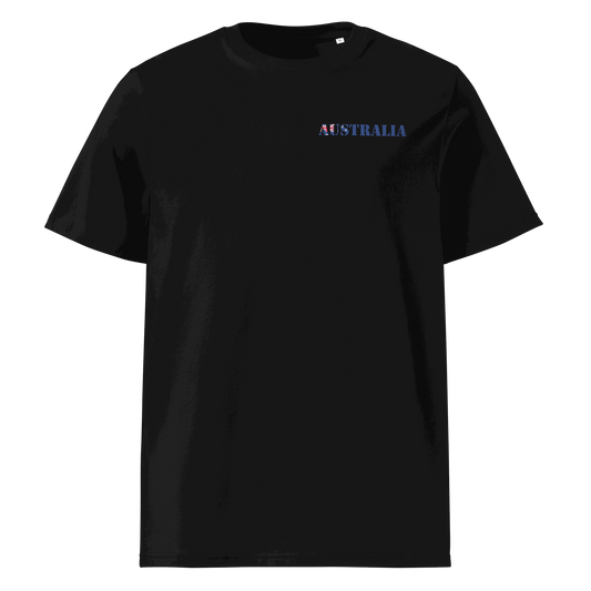 Australia Soccer shirt with "Australia" text cut from the national flag, made of organic cotton