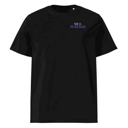 Unisex New Zealand Football Shirt in soft cotton with bold flag lettering