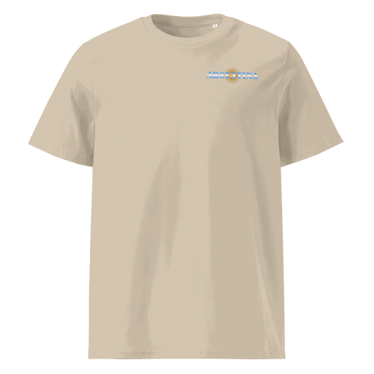 Argentina Futbol Shirt with "Argentina" text incorporating the national flag design on the chest, made from 100% organic cotton with a regular unisex fit.