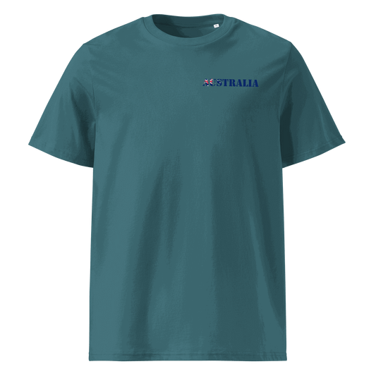 Australia Soccer shirt with "Australia" text cut from the national flag, made of organic cotton