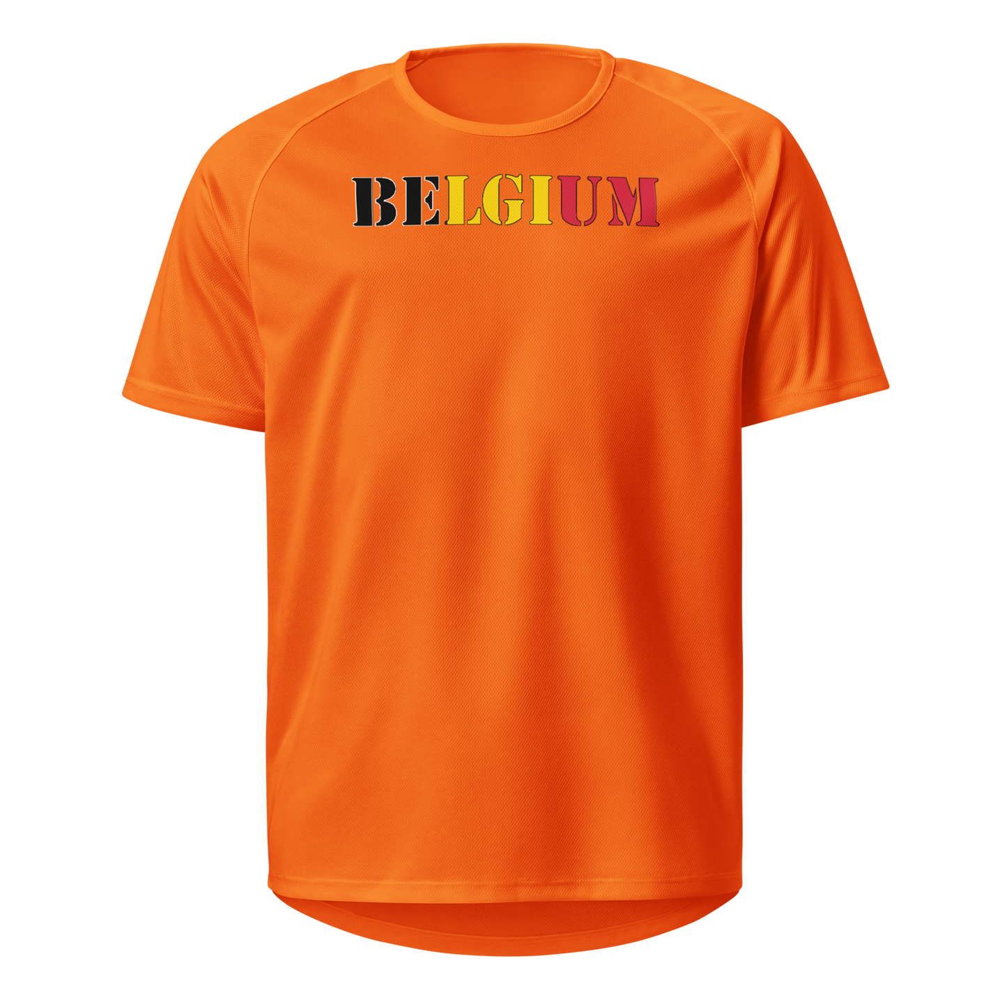 Belgium Play for Glory Shirt with bold lettering in black, yellow, and red