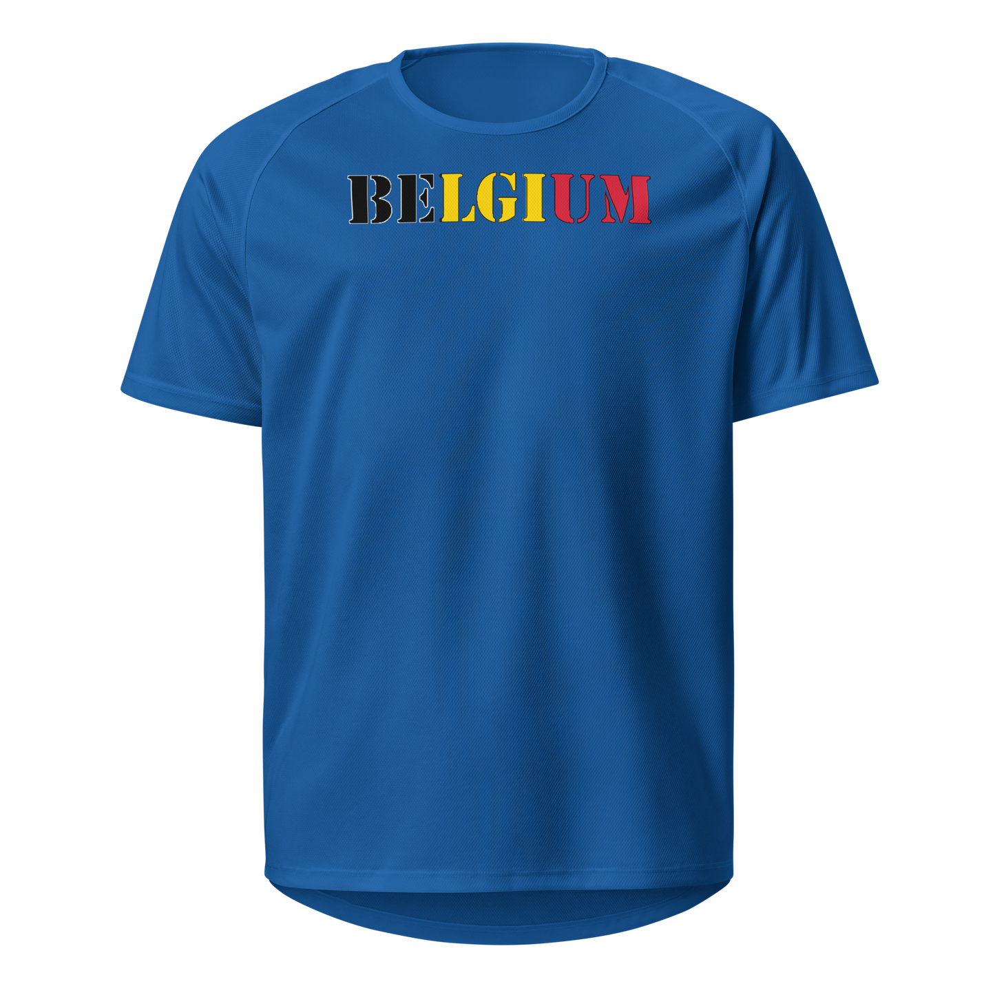 Belgium Play for Glory Shirt with bold lettering in black, yellow, and red