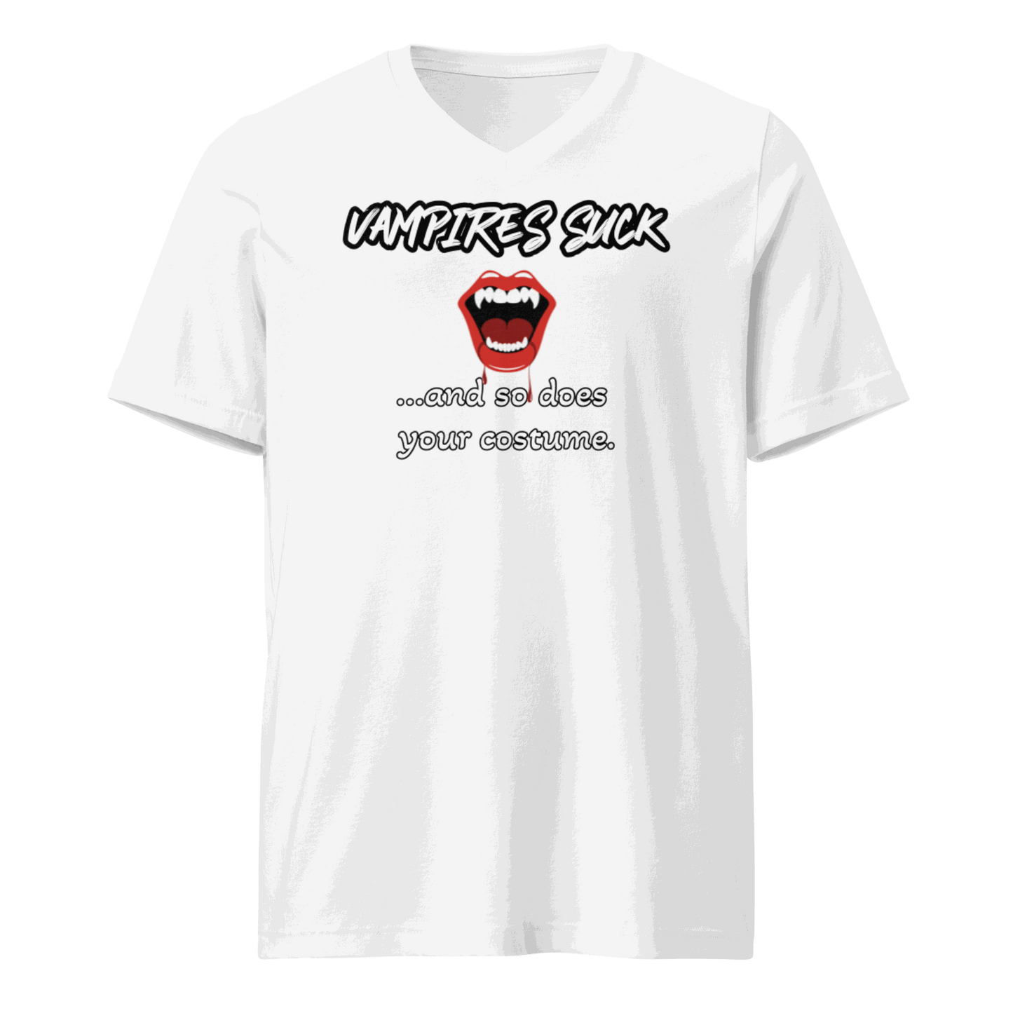 Front view of Vampires Suck Shirt with bold fang graphic design