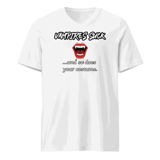 Front view of Vampires Suck Shirt with bold fang graphic design