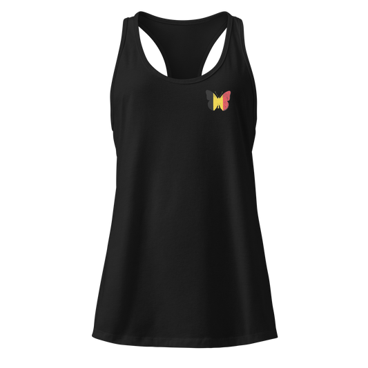 Belgian Flag Butterfly Tank Top with butterfly in black, yellow, and red