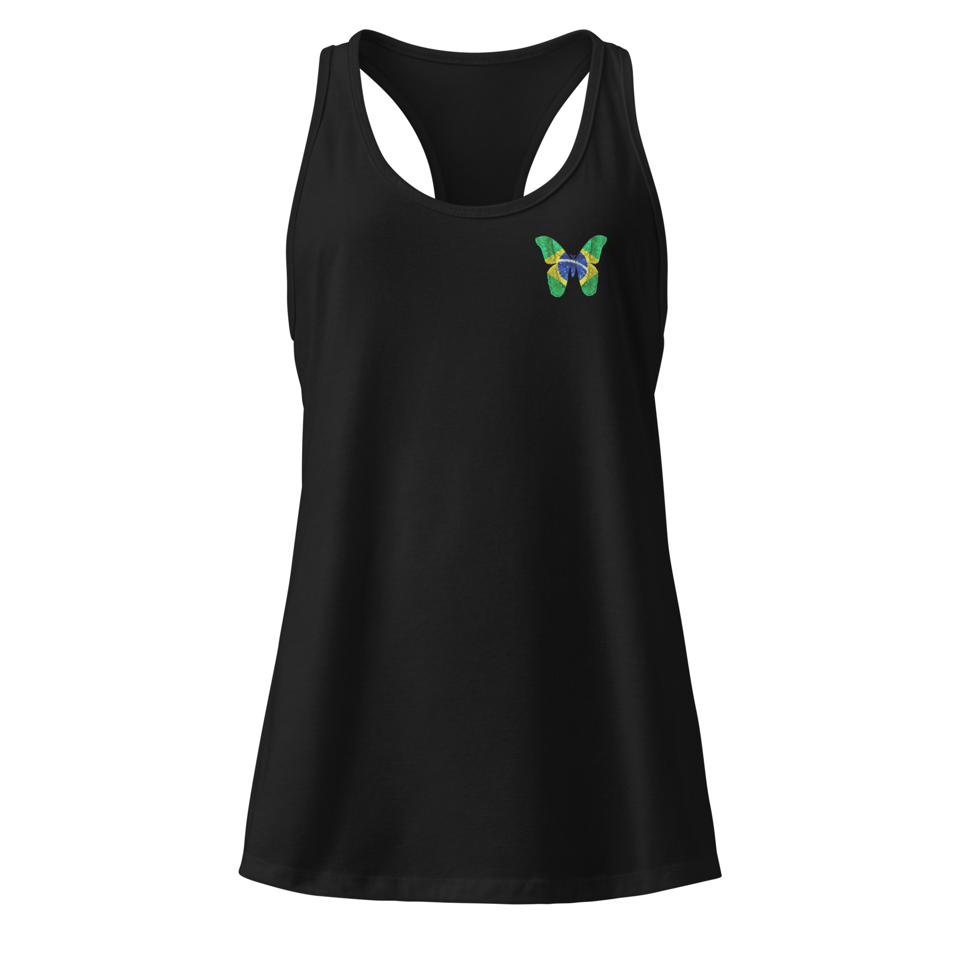 Brazilian Flag Butterfly Tank Top with butterfly in green, yellow, and blue