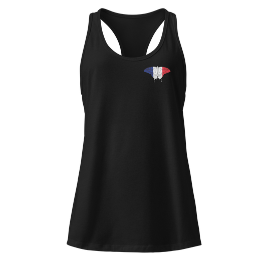 French Flag Butterfly Tank Top with butterfly in blue, white, and red