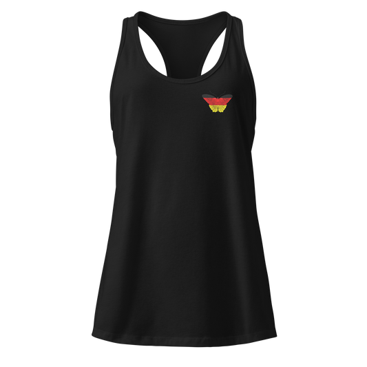 German Flag Butterfly Tank Top with butterfly in black, red, and gold