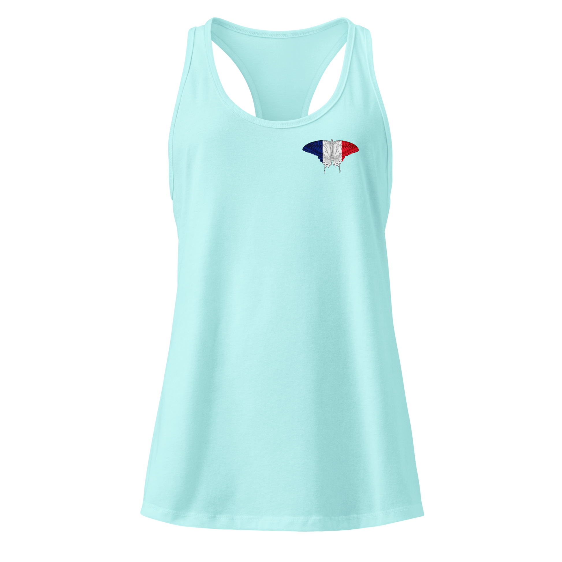 French Flag Butterfly Tank Top with butterfly in blue, white, and red