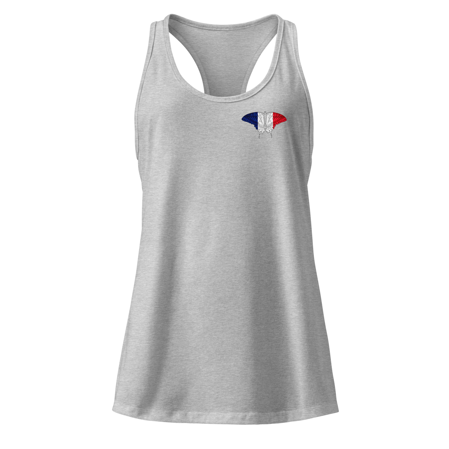 French Flag Butterfly Tank Top with butterfly in blue, white, and red