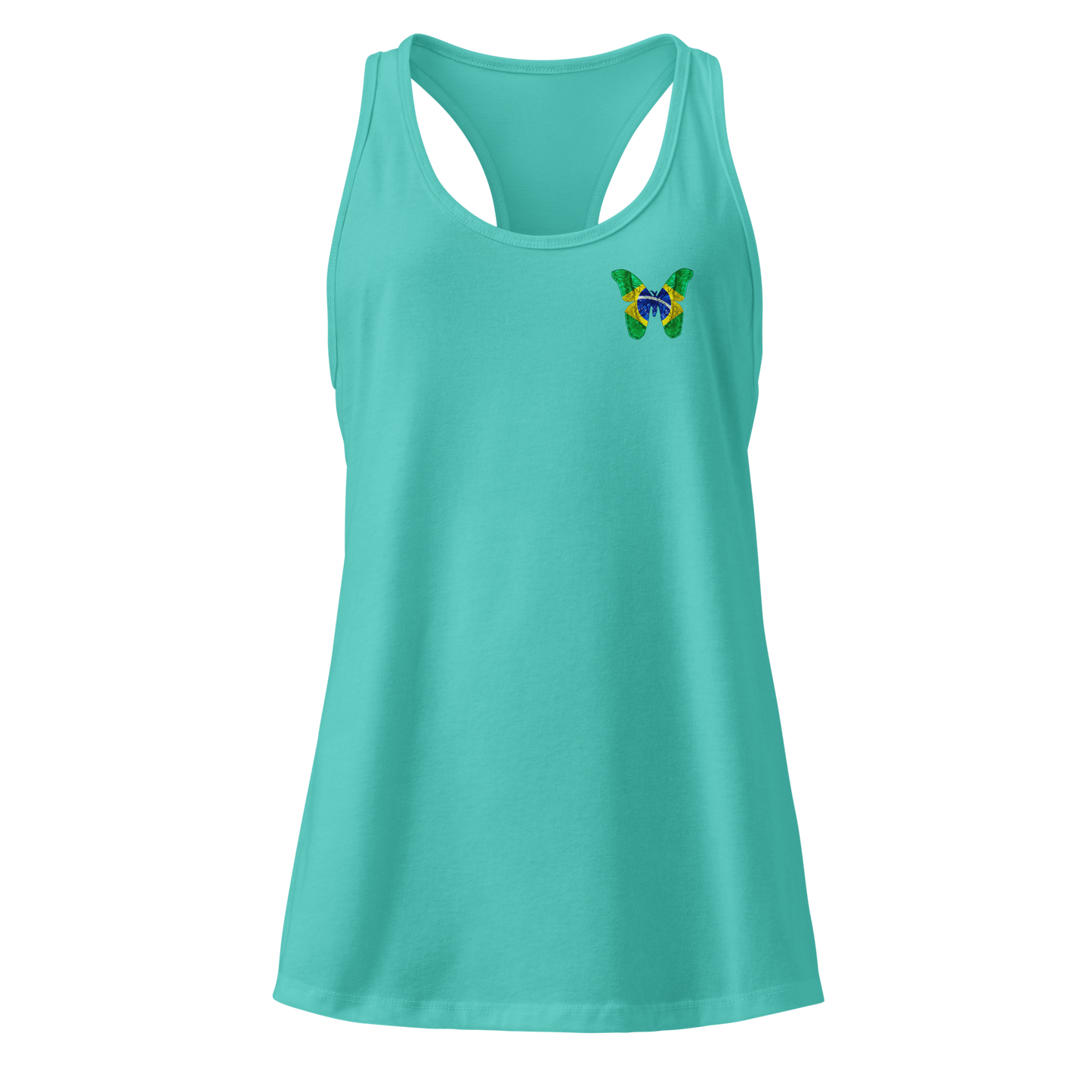 Brazilian Flag Butterfly Tank Top with butterfly in green, yellow, and blue