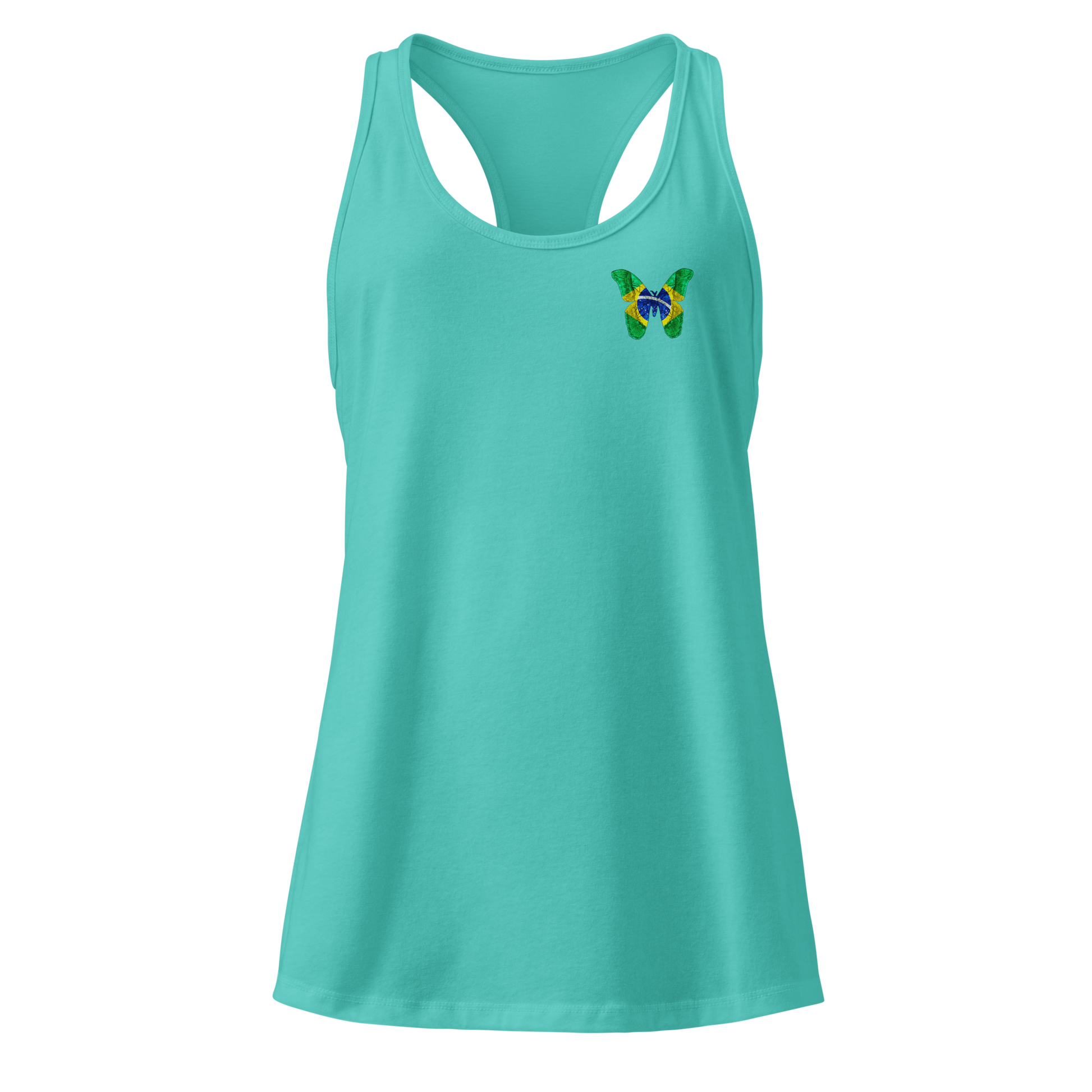 Brazilian Flag Butterfly Tank Top with butterfly in green, yellow, and blue