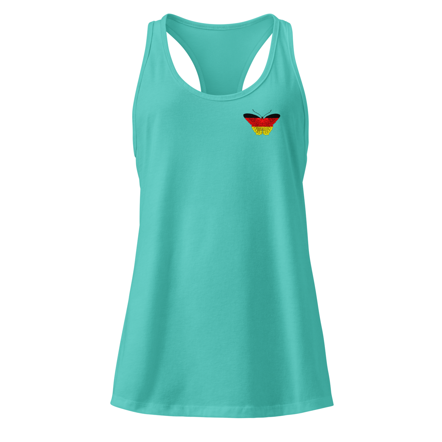 German Flag Butterfly Tank Top with butterfly in black, red, and gold