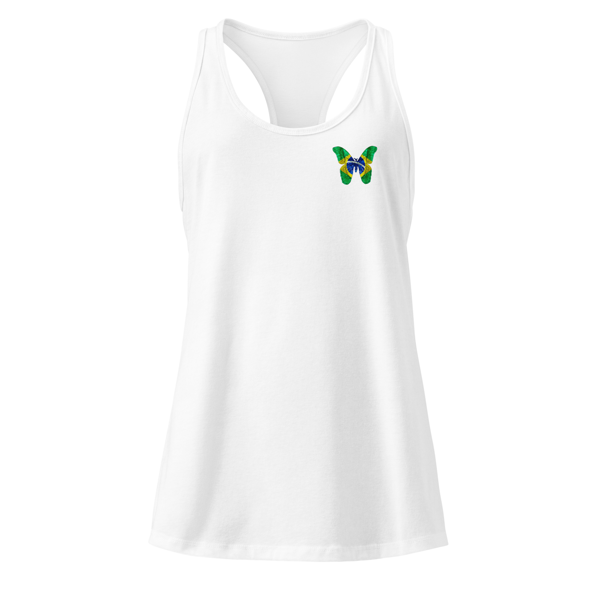 Brazilian Flag Butterfly Tank Top with butterfly in green, yellow, and blue